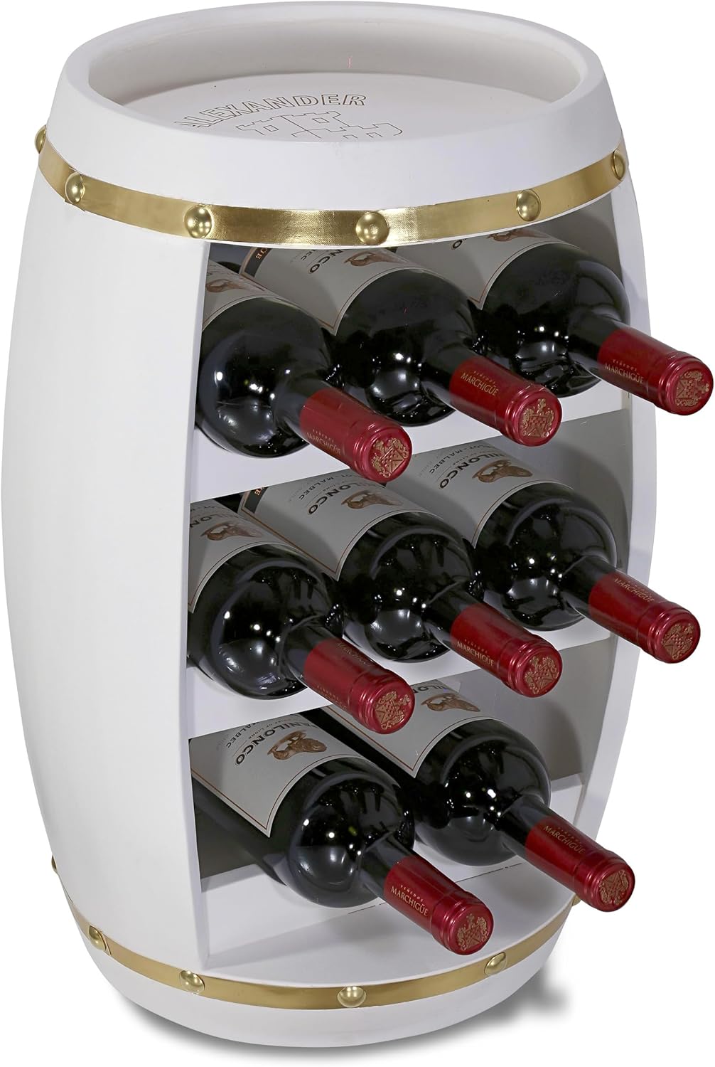 CoTa Global Modern Alexander Wine Rack - Freestanding Wooden Barrel Wine Holder for 8 Wine Bottles, Bottle Rack Floor Stand, Rustic Countertop Wine Storage Shelf Organizer for Wine Bar & Home Décor