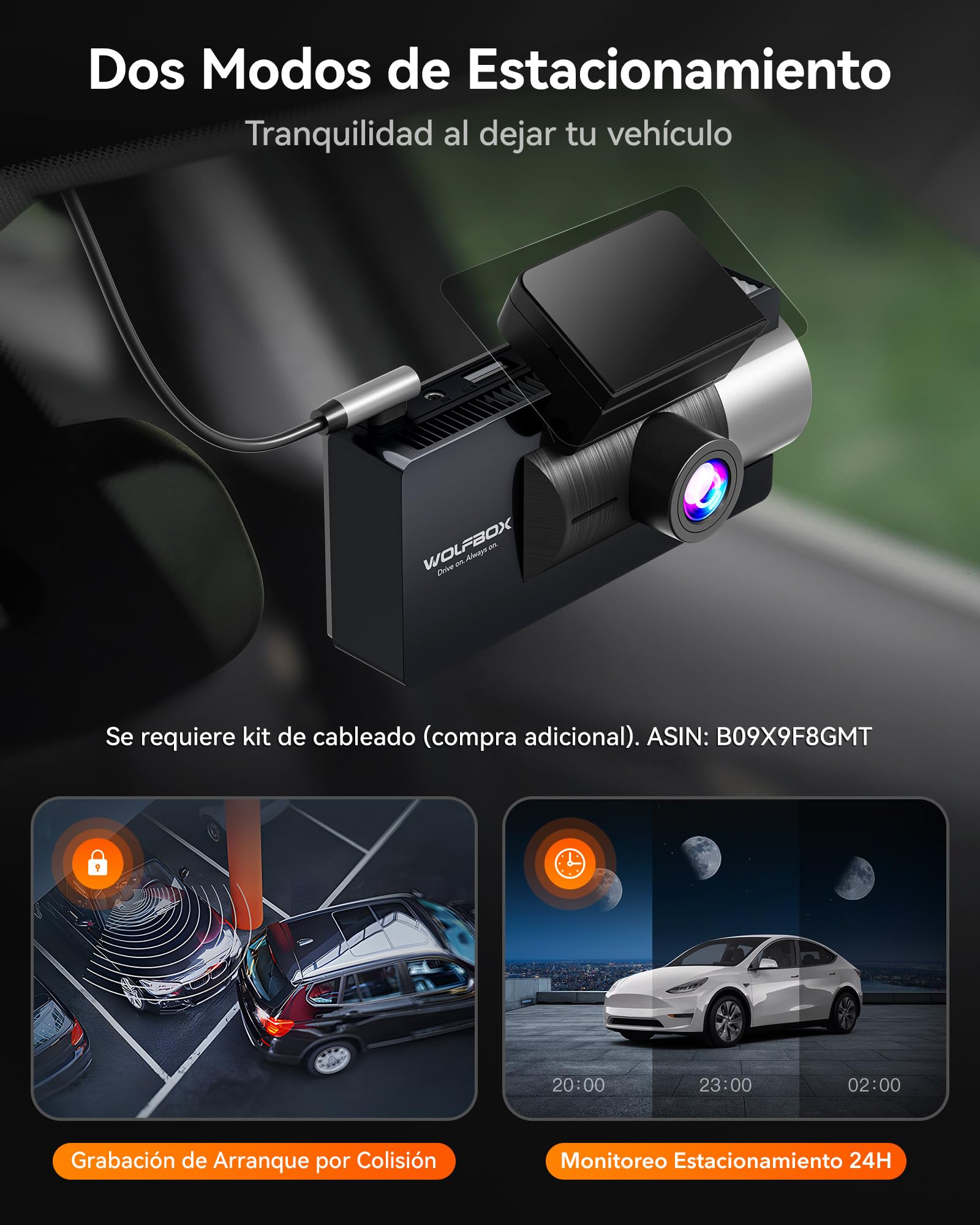 WOLFBOX i17 Dashcam 4K 3 Canales, 5.8GHz WiFi, GPS, Tarjeta 64GB, Cámara 4K+1080P+1080P Frontal y Trasera, Triple Cámara Coche, Pantalla 3", Visión Nocturna IR, WDR, Modo Estacionamiento 24H