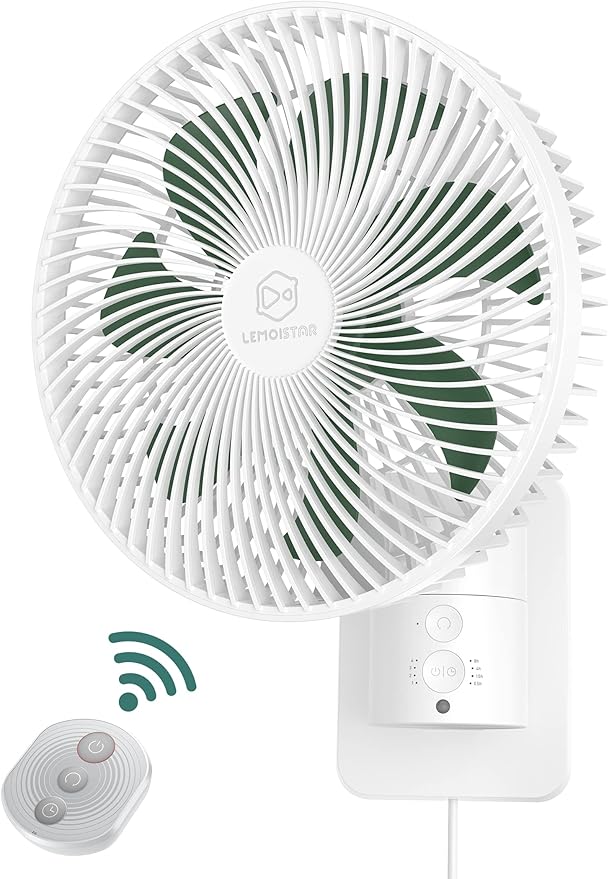 LEMOISTAR 8 Inch Small Wall Mounted Fan with Remote Control
