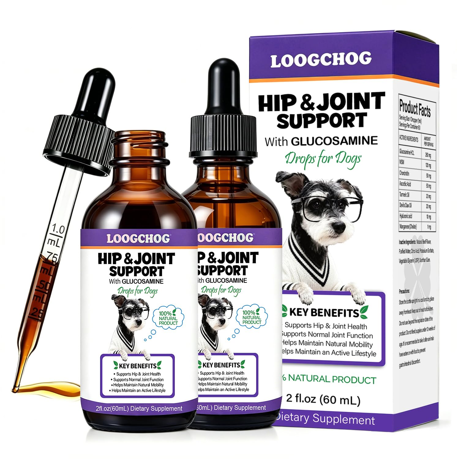 Joint Pain Relief Dog Liquid,Glucosamine MSM Arthritis Aid,Beef Flavor 2pk