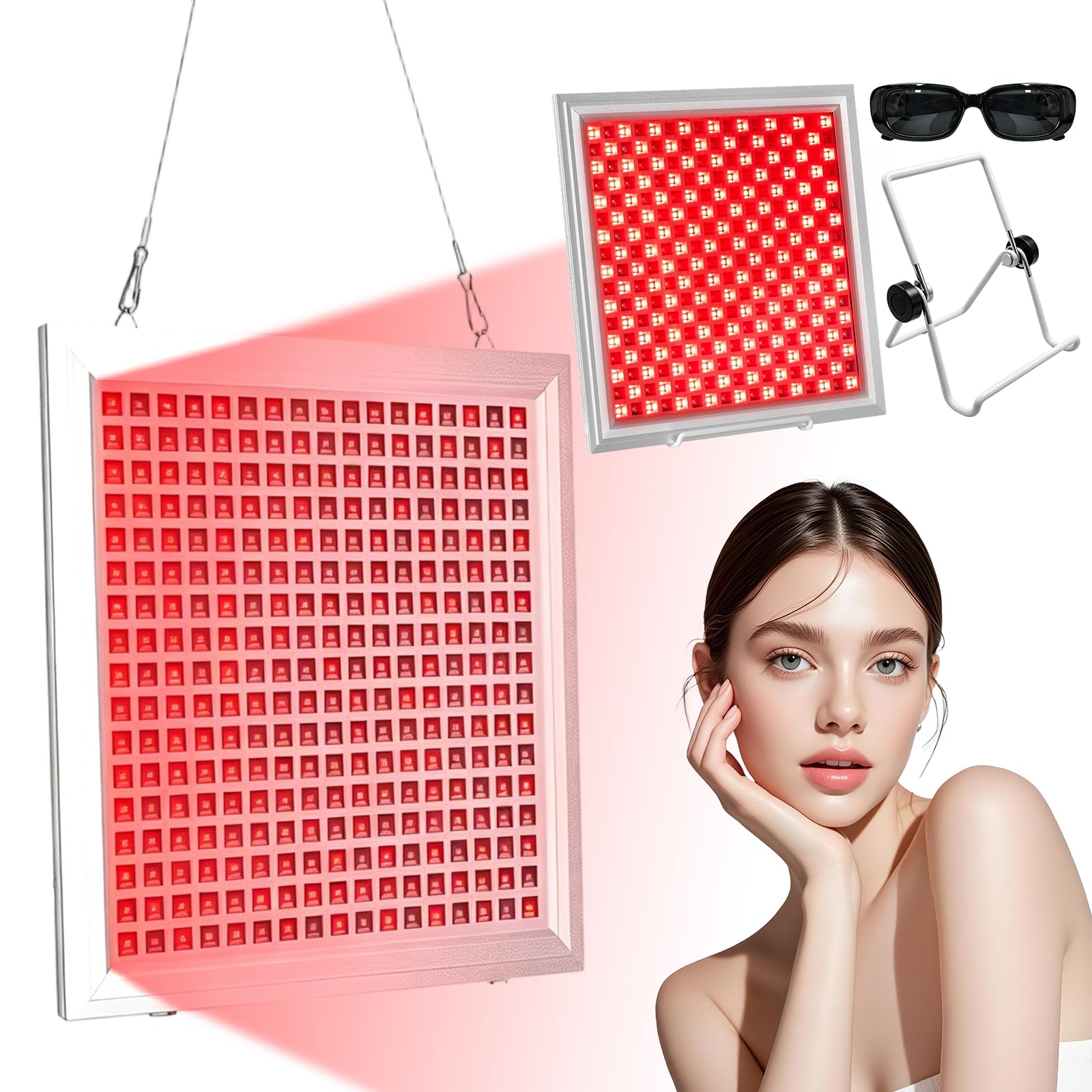 Rotlichtlampe mit 289 LED, 660nm & 850nm Infrarotlicht, 5 Helligkeitsstufen und Vollaluminiumrahmen, wärmelose Panellampe für Gesichtspflege Anti-Aging und Linderung von Muskelschmerzen