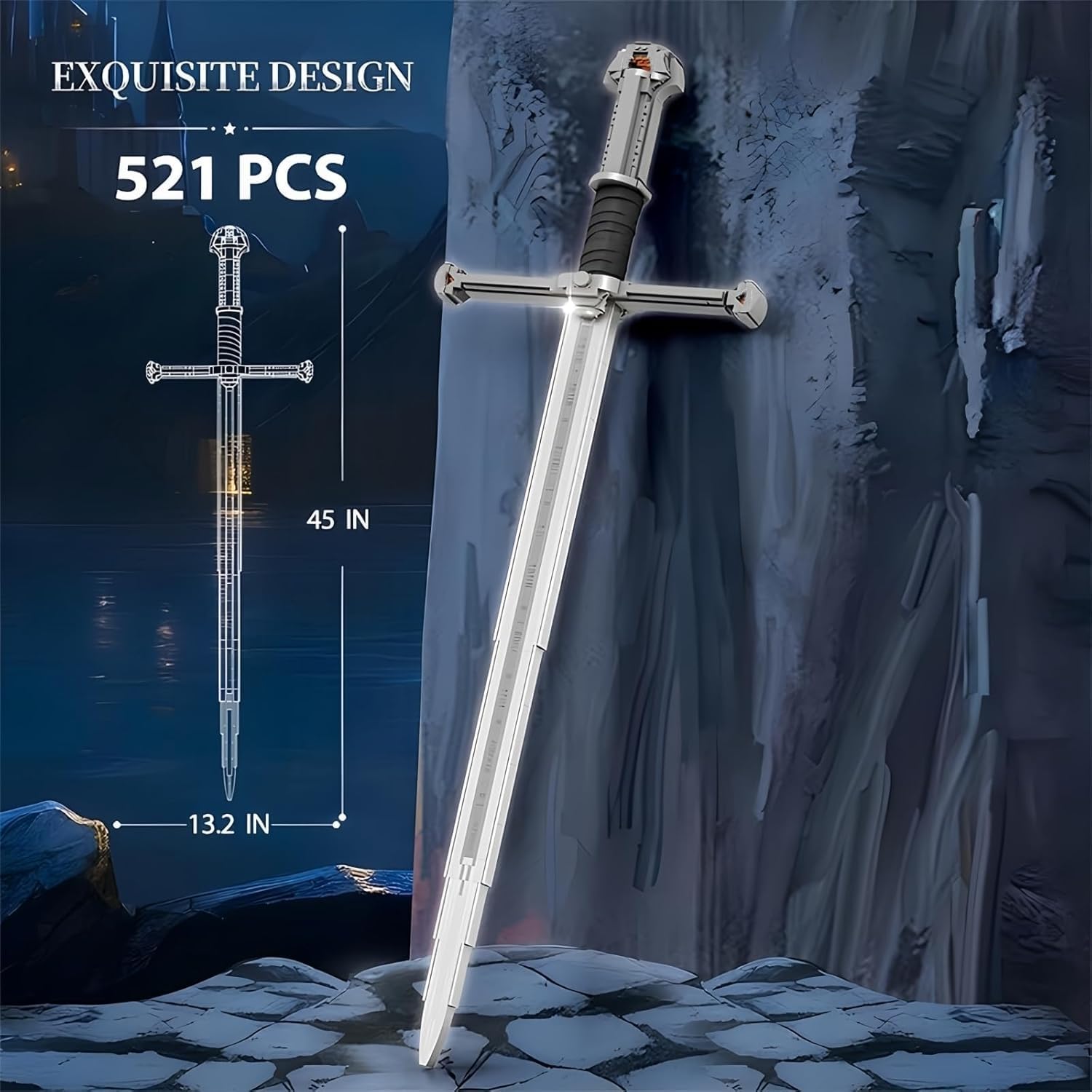 JVAVNE Narsil Sword Building Blocks Set, 521PCS King Sword Building Kit, Collectible Medieval Weapon Building Model - Image 3