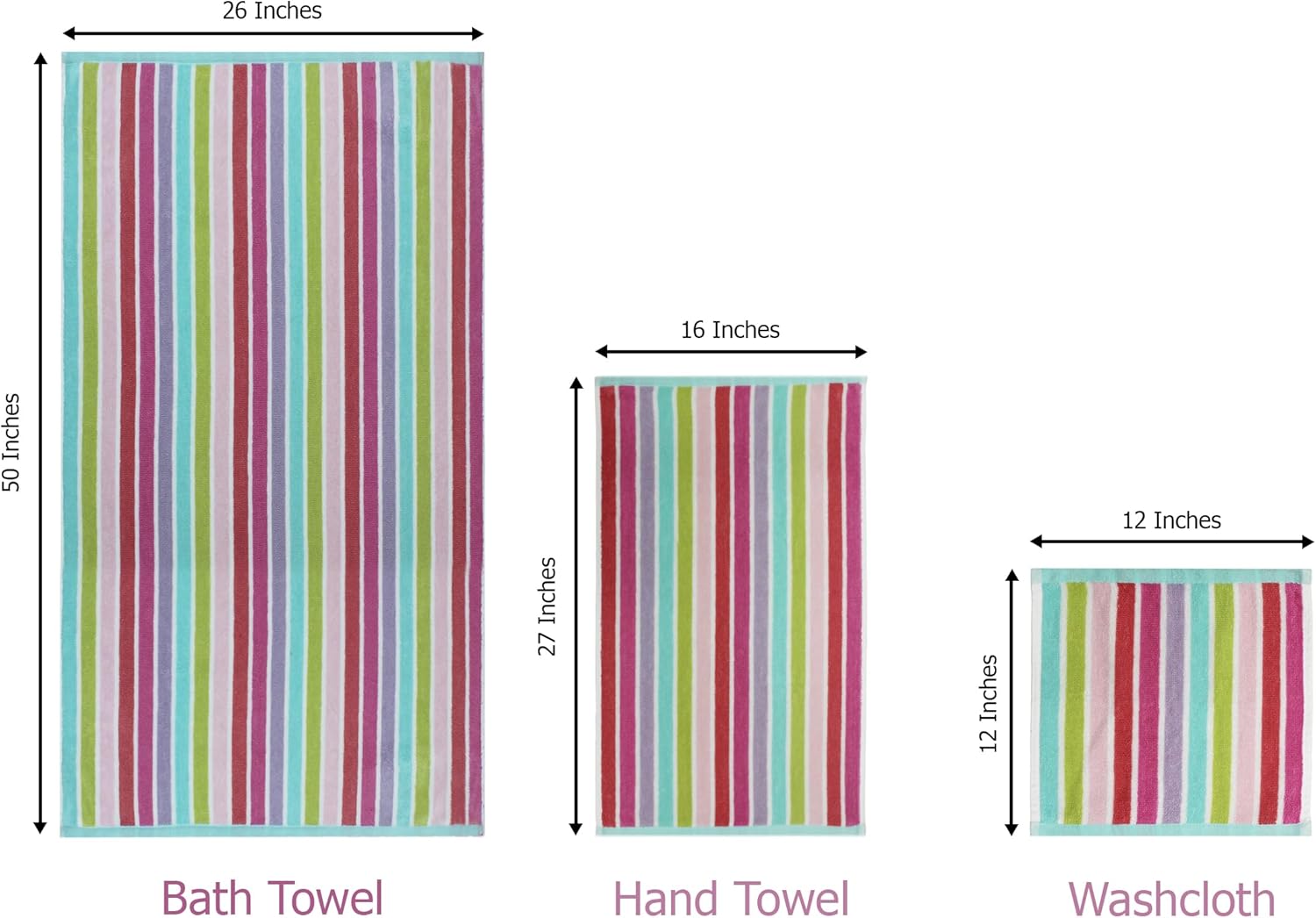 ORIGINAL KIDS 6 Piece Towel Set - 2 Bath Towels, 2 Hand Towels, 2 Washcloths - 100% Cotton - Soft Absorbent Quick Dry - Durable Pool Shower Beach - Gift - Pink Multi