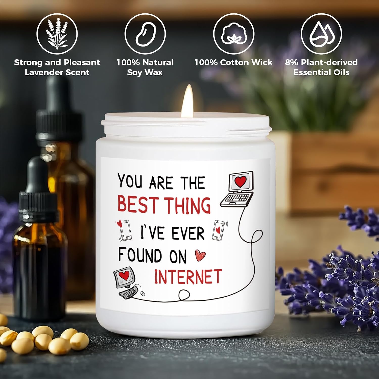 MOASITN Candles for Women Men, Valentines Day, Birthday, Anniversary Romantic & Funny Candle for Girlfriend, Boyfriend, Wife, Friends, Best Thing I Found on The Internet Scented Candles for Her Him image 2