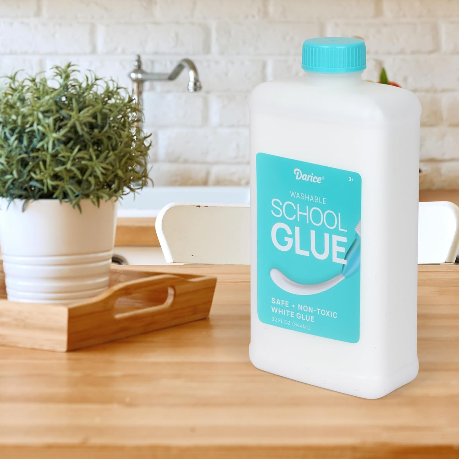 Darice School Glue – 3-Pack 32 oz Craft Glues, Washable and Safe Liquid Glue, No Run Formula Dries Clear, Multipurpose Great for Slime, Paper Mache, Arts and Crafts Projects, Back to School Supplies