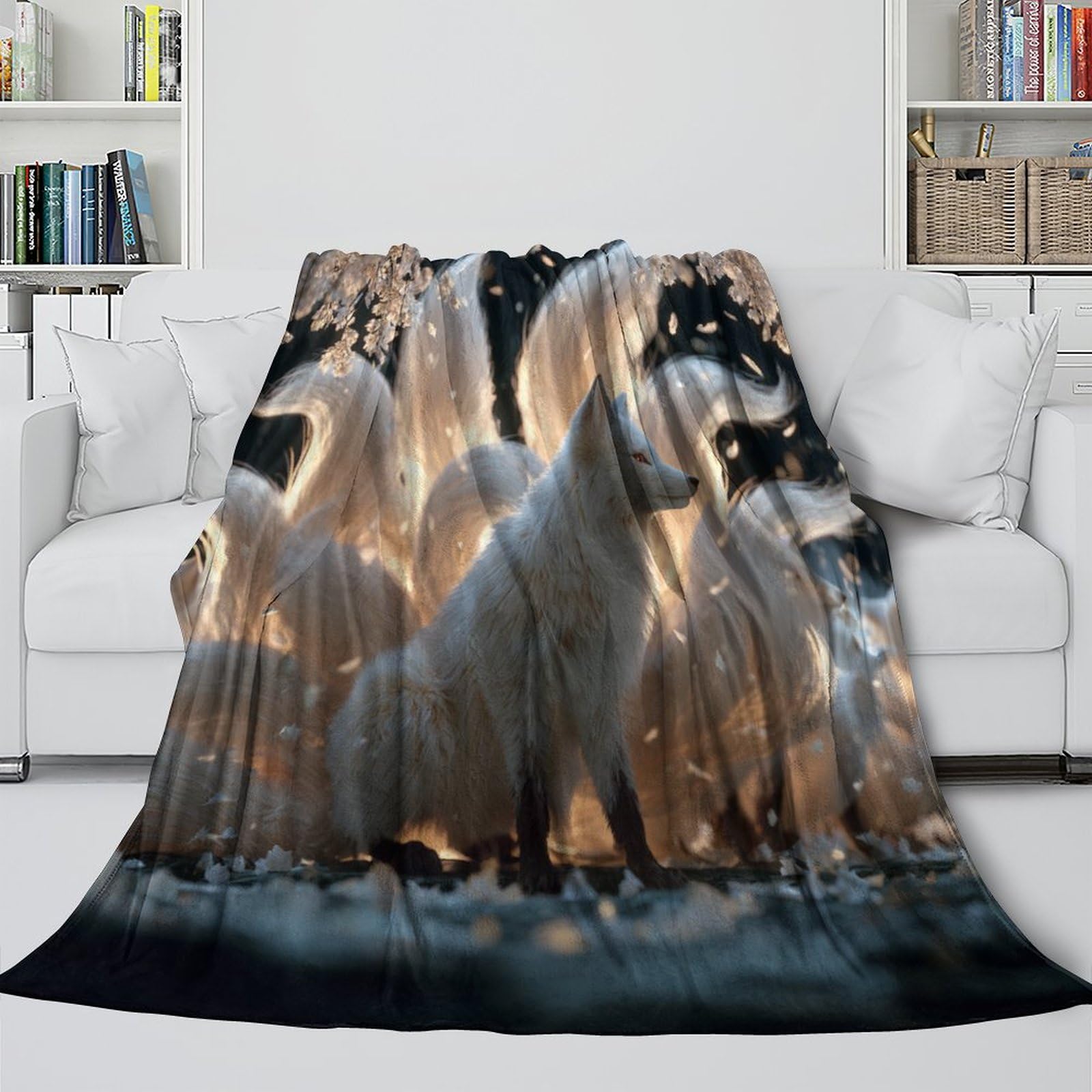Fox with Nine Gorgeous Tails Manta Estampada 3D Colcha De Diseño Ropa De Cama De Microfibra Suave Y Cálida Sofá Ropa De Cama 80x90inch(200x230cm)