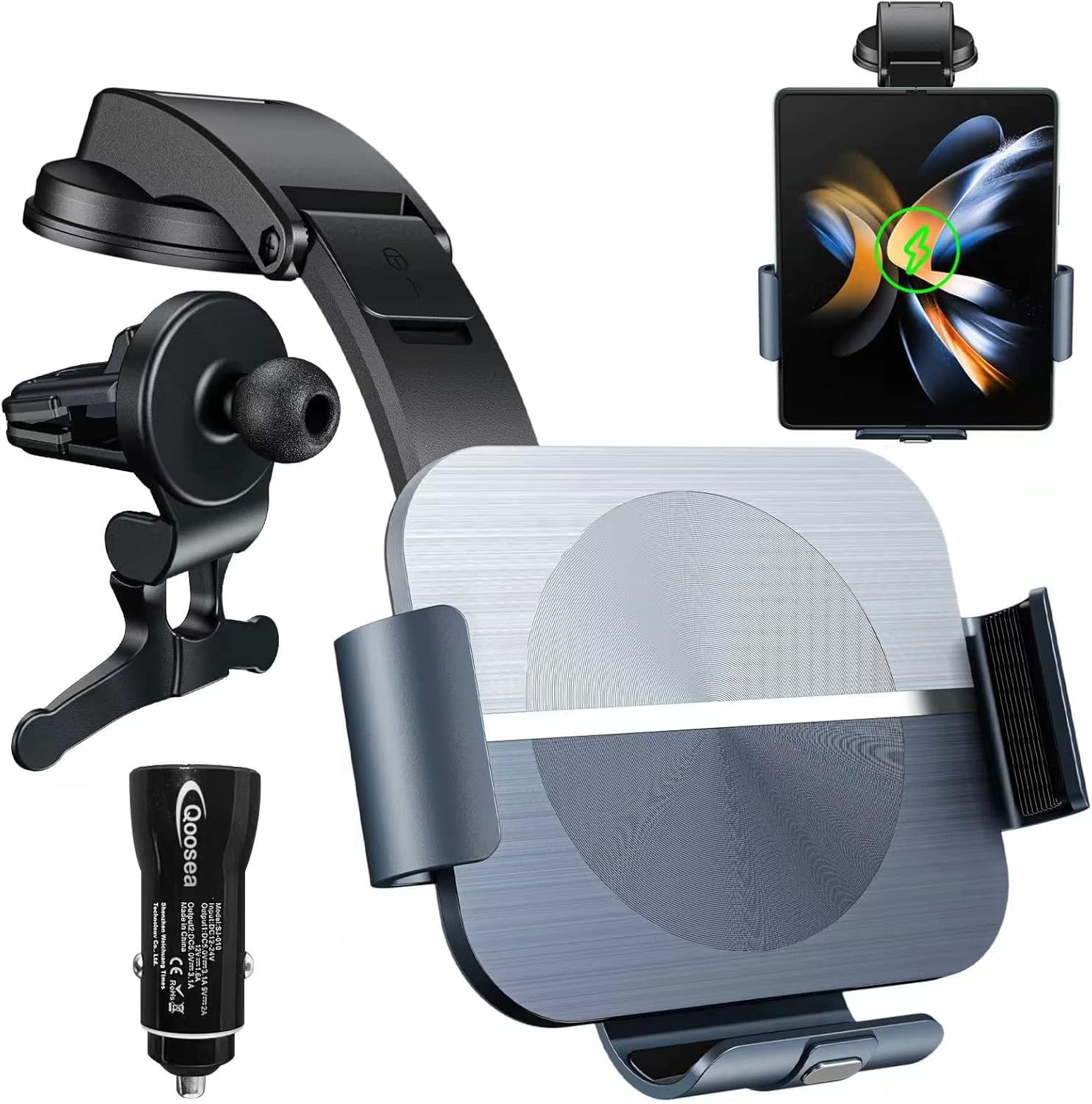 Qoosea for Z Fold 5 Car Mount Z Fold 4 Dual Coils 15W Fast
