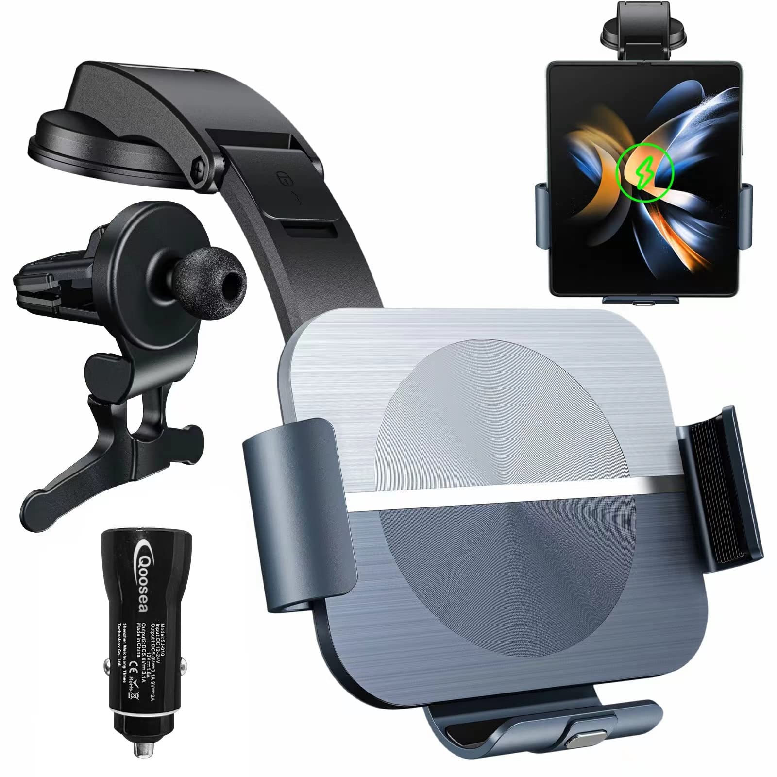 for Z Fold 5 Car Mount Z Fold 4 Dual Coils 15W Fast Wireless Car Charger Car Mount Smart Qi Car Holder for Air Vent Dashboard for Samsung Galaxy Z Fold 4/3/2/Z Fold Car Charger