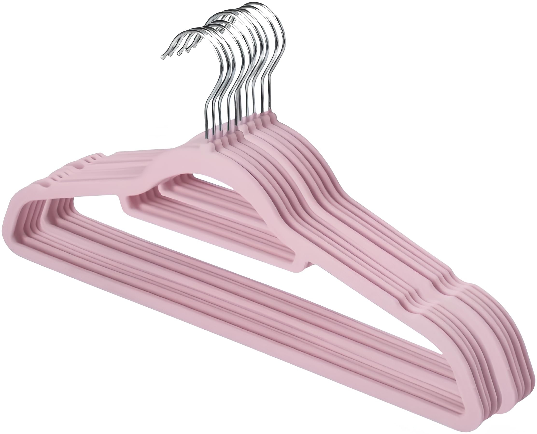 20 Pack Velvet Coat Hangers – Non Slip Velvet Hangers for Clothes, Home Space Saving Adult Hangers with Tie Organizer & Swivel Hooks – Clothes Hangers Wardrobe Storage (Baby Pink)
