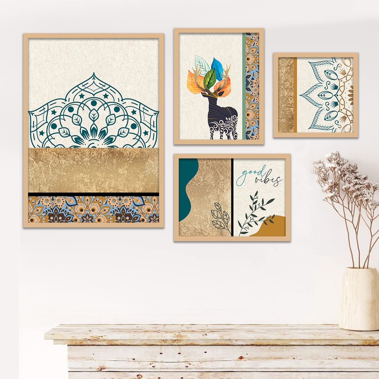 Modern Art Wall Decor Paintings for Home Decoration Bedroom Office - Paintings for Living Room - Wall Art Frames (13 inch x 17 inch, Multicolor) Set of 4