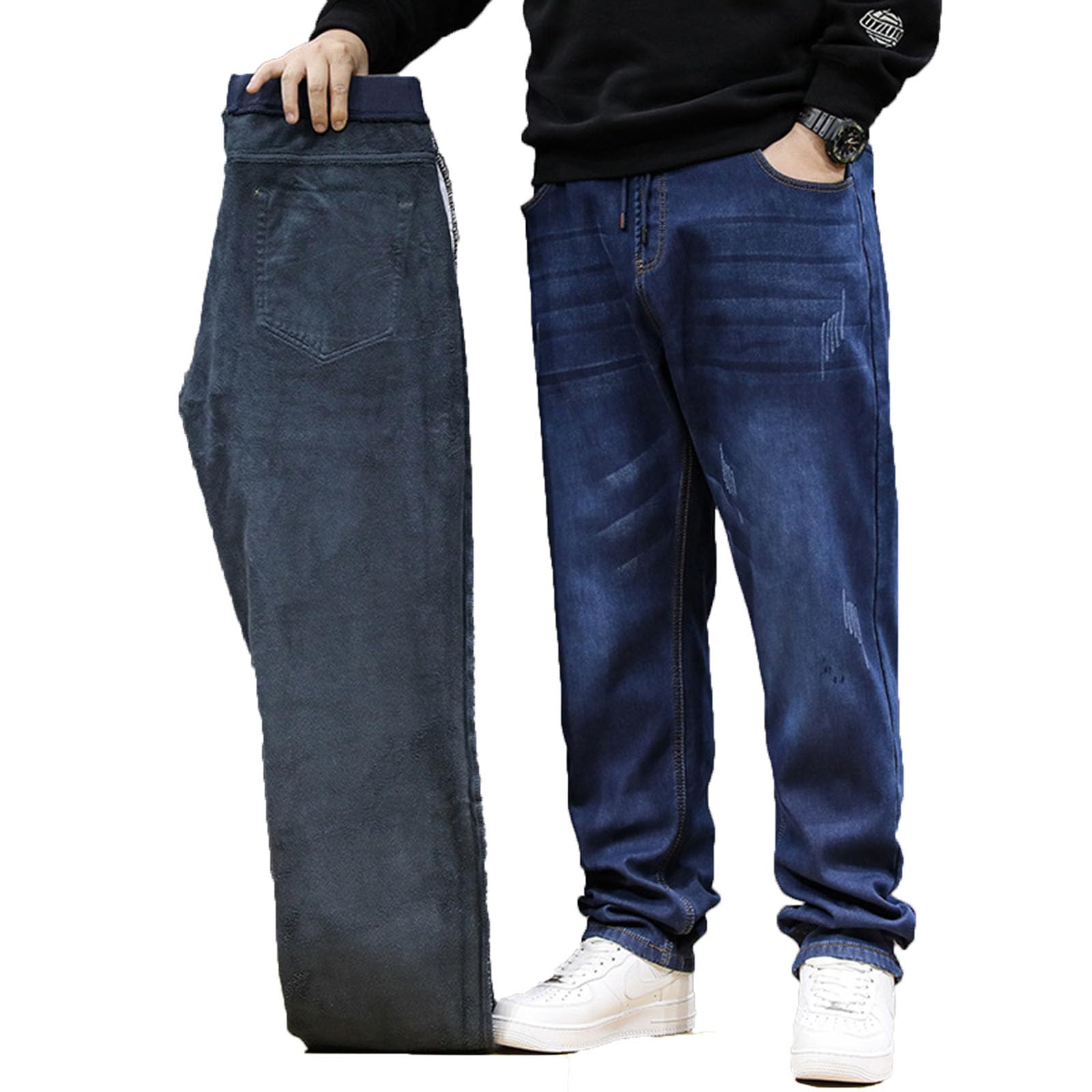 Übergröße Thermojeans Herren Thermohose Schneehose Gefütterte Winterhose Jogginghose Winterjeans Mit Fleece Gefüttert Hosen, Lange Freizeithose Männer Outdoorhose Arbeitshosen