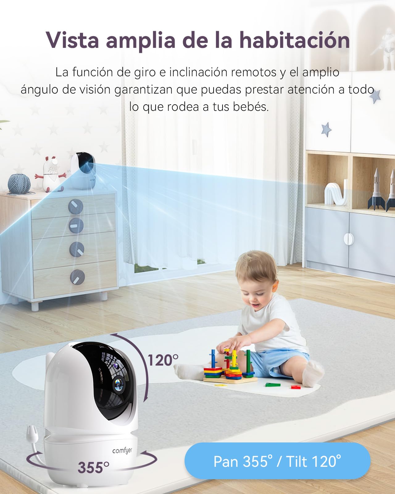 Comfyer Babyphone con cámara - Monitor portátil para bebés con función VOX, Sensor de Temperatura, visión Nocturna, 2.4 GHz, cámara de vigilancia Interna, Canciones de Cuna y resolución 1080P