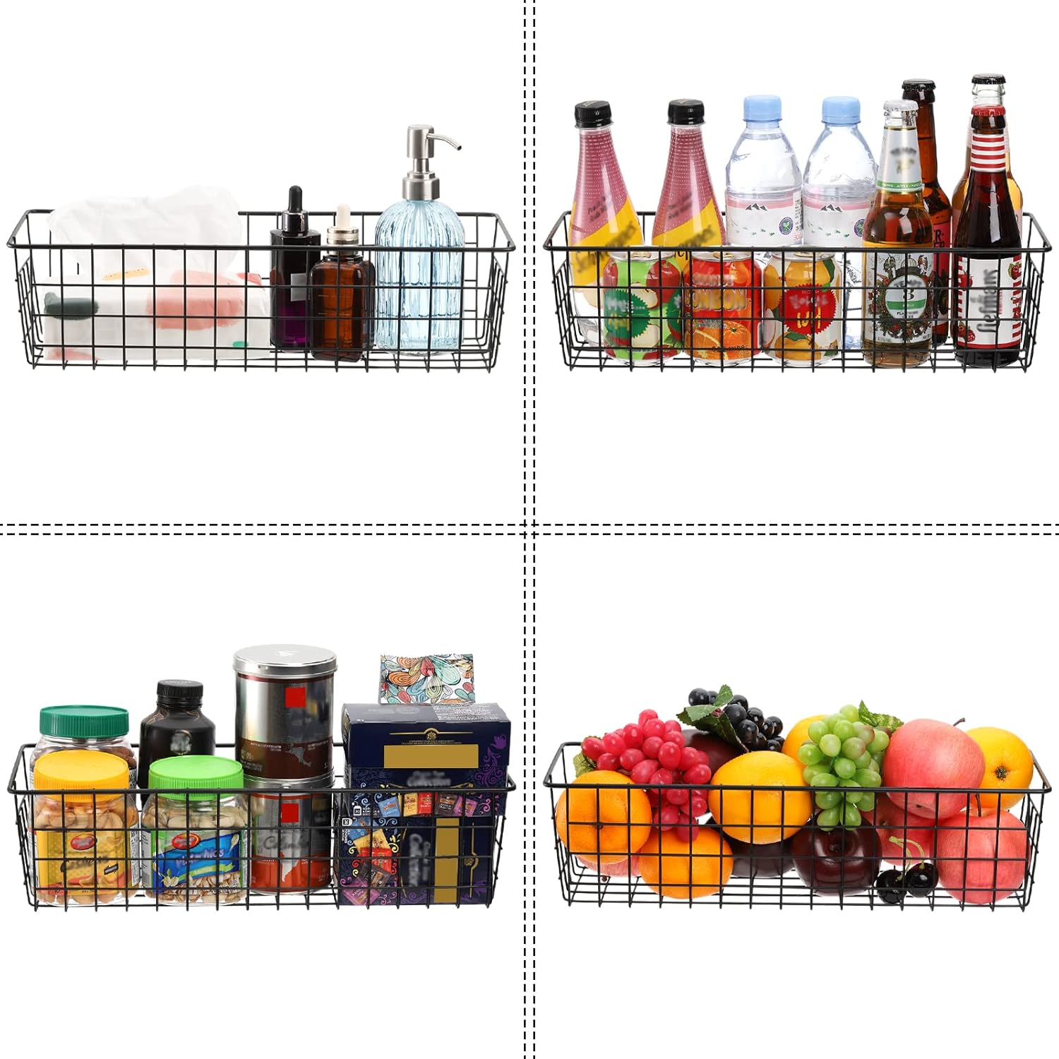 Hedume 3 Pack Metal Wire Storage Organizer Basket, 16.2" x 6.3" x 4.4" Bin Basket with Handles, Versatile Organizer for Kitchen, Pantry, Closet, Laundry Room, Cabinets, Bathroom - Black - Image 5