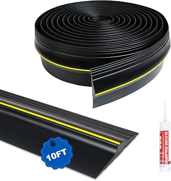 DGSL 10FT Universal Garage Door Threshold Seal Strip with Adhesive Waterproof Bottom Rubber Weather Stripping Replacement, Heavy Duty DIY Seal for Floor Gap, Black