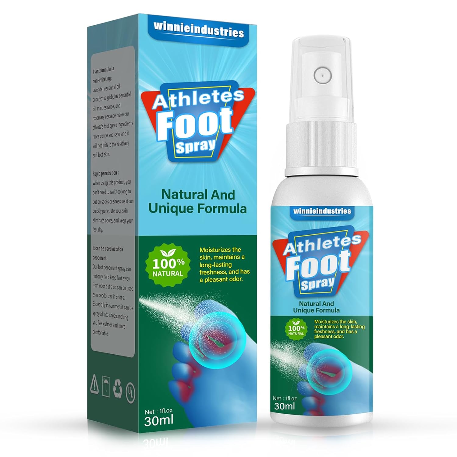 Spray de tratamiento de pies de atletas, ingredientes naturales en