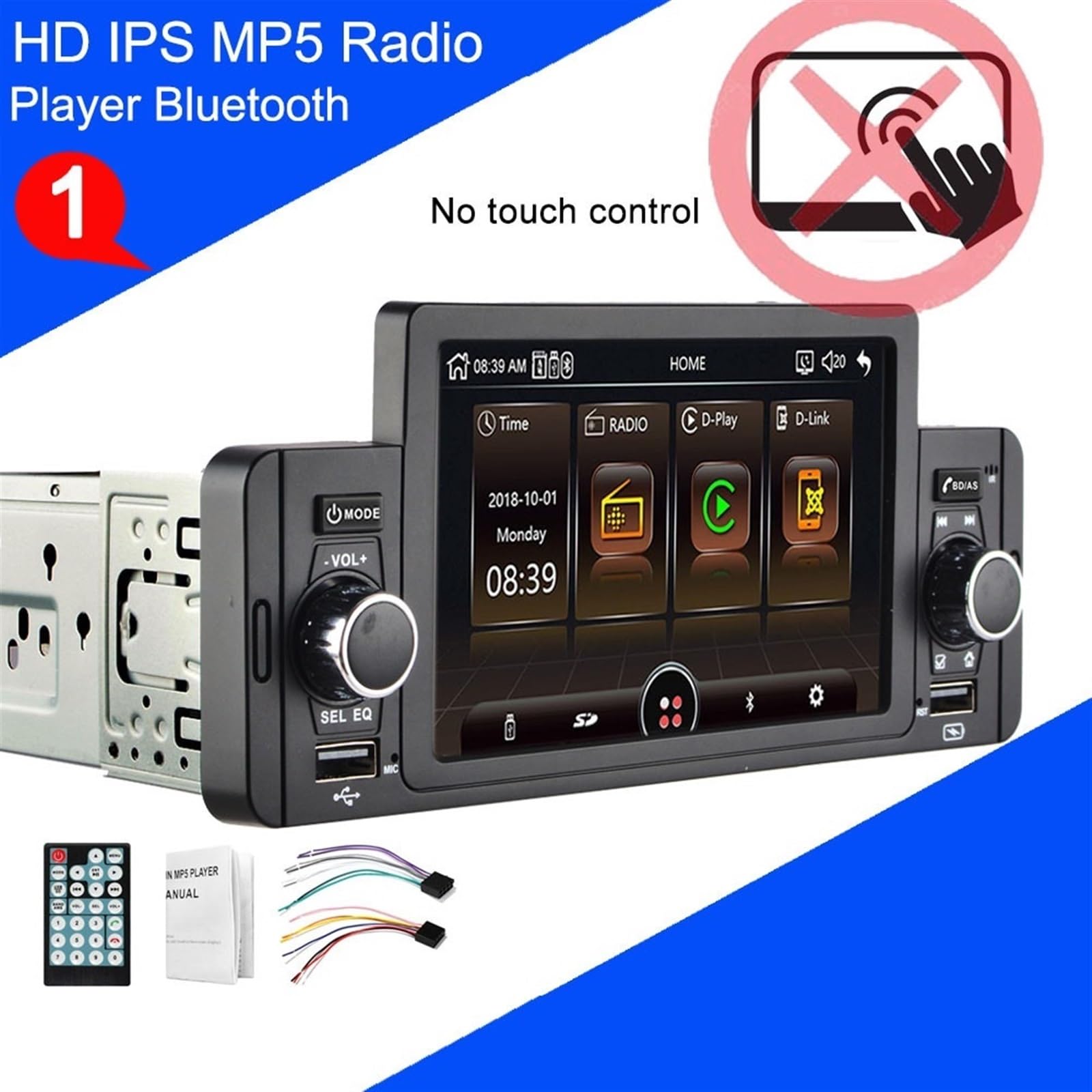 1Din Radio samochodowe IPS MP5 Odtwarzacz multimedialny Bluetooth Autoradio Stereo Video Mirror Link 1 Din Nissian Odtwarzacz wideo do samochodu(1 din radio)