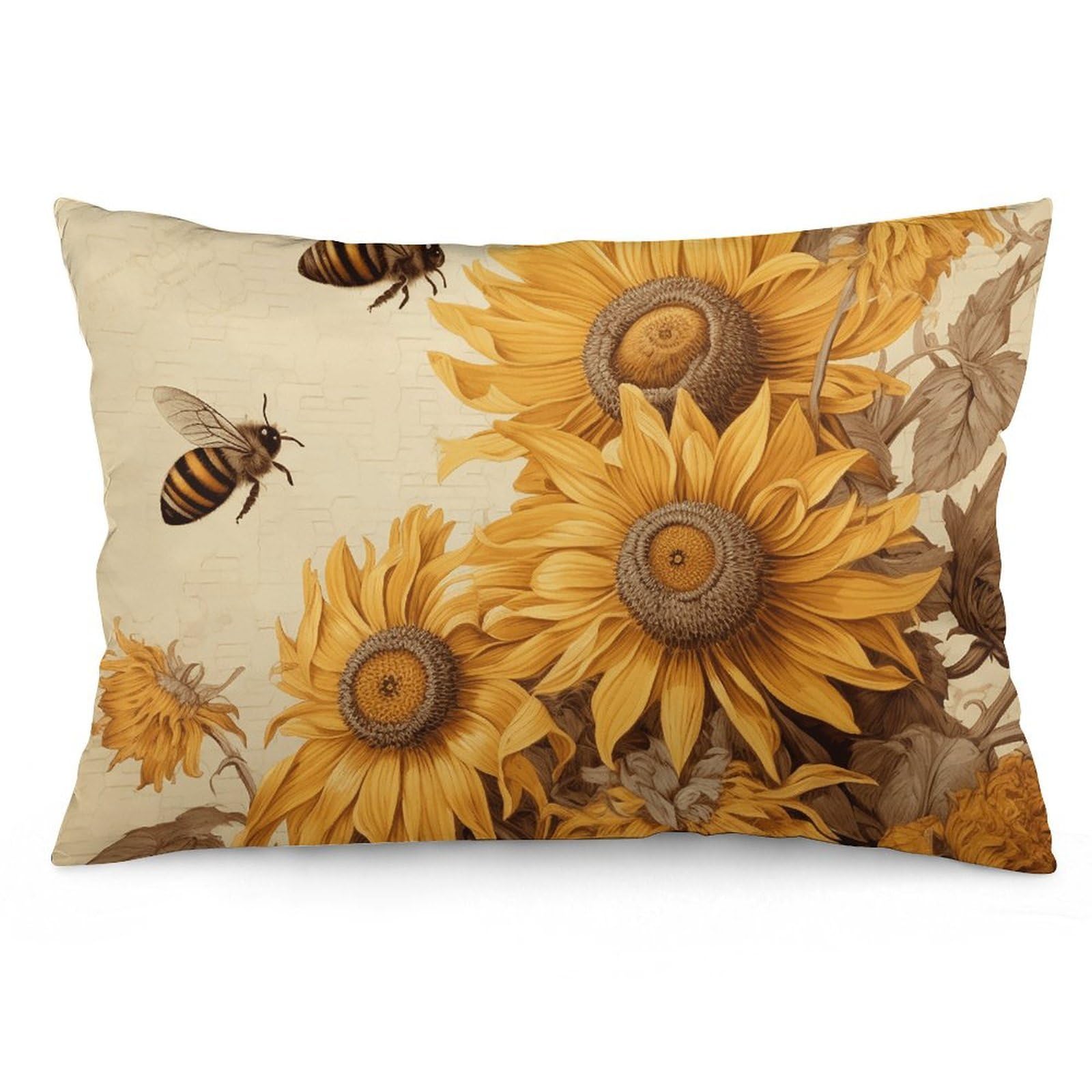 NONHAI 2 Pack Pillow Cases for Hair and Skin, Soft Breathable Pillow Case Covers with Hidden Zipper, Bees and Sunflowers on Old Paper Pillowcase 16 "x24 Pillow Covers for Sleeping Gift