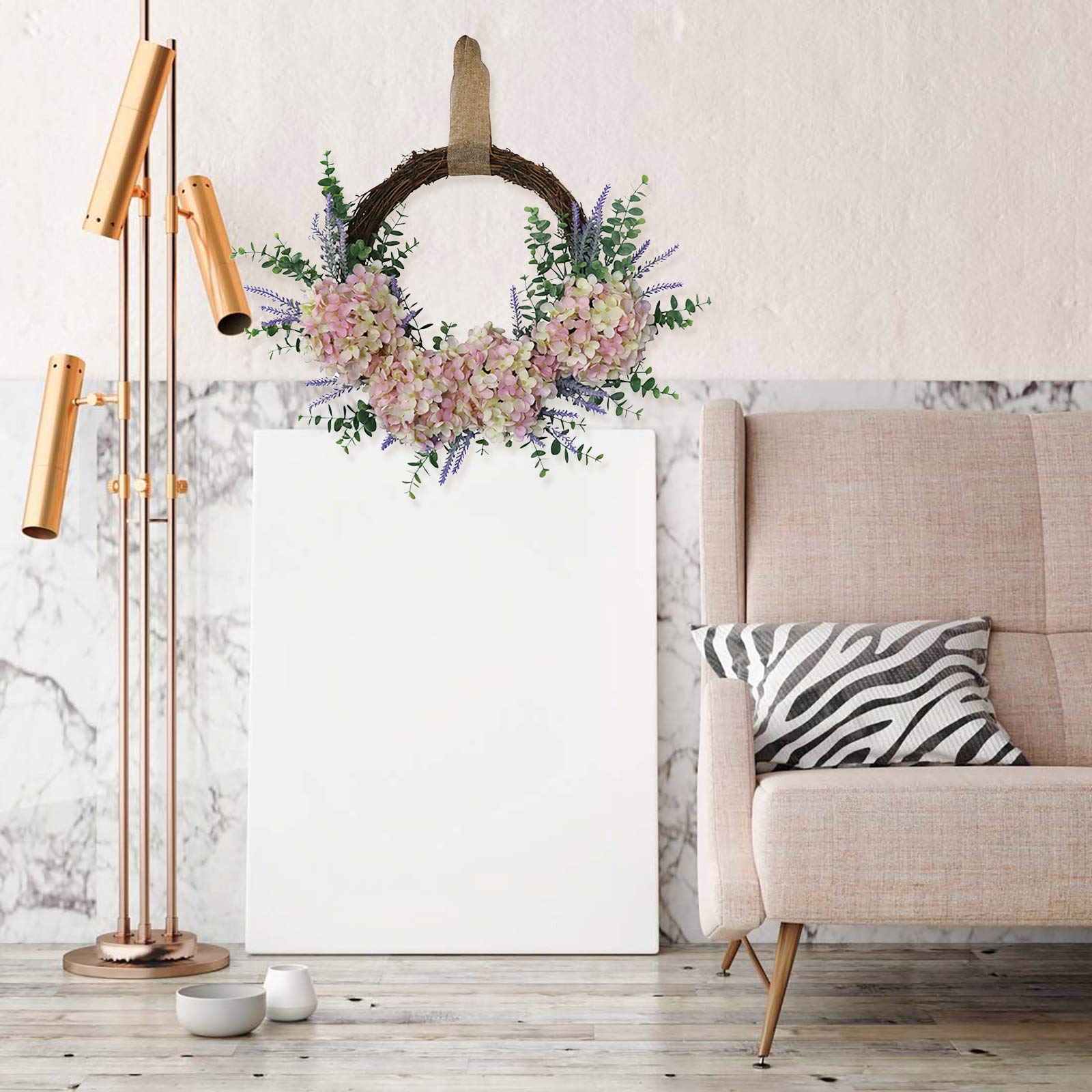 Corona di ortensia primaverile in seta rosa, 45 cm, per decorazione della casa e dell'esterno, per occasioni quotidiane