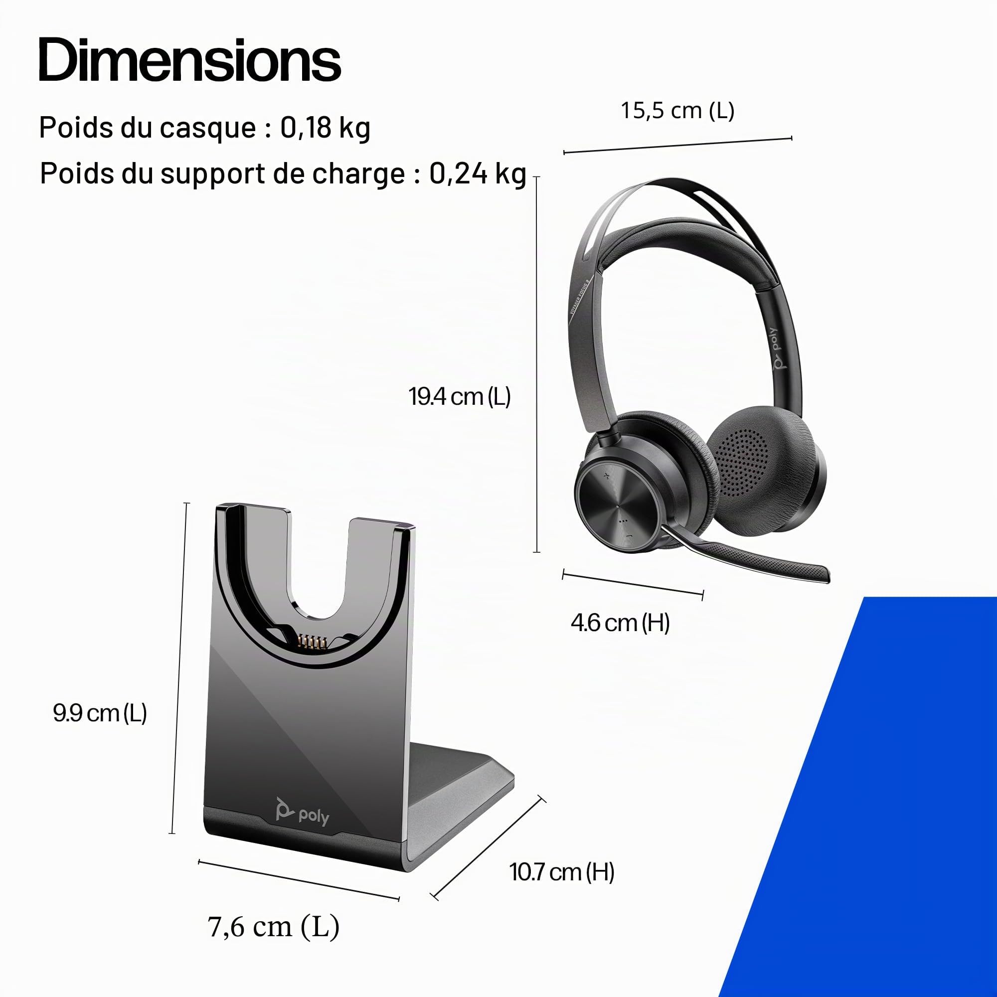 Poly Voyager Focus 2 USB-C-C Headset USB-C/A Adapter Charging Stand Customer Special 1- Active Noise Canceling (ANC) - Connect PC/Mac/Mobile Via Bluetooth - Black