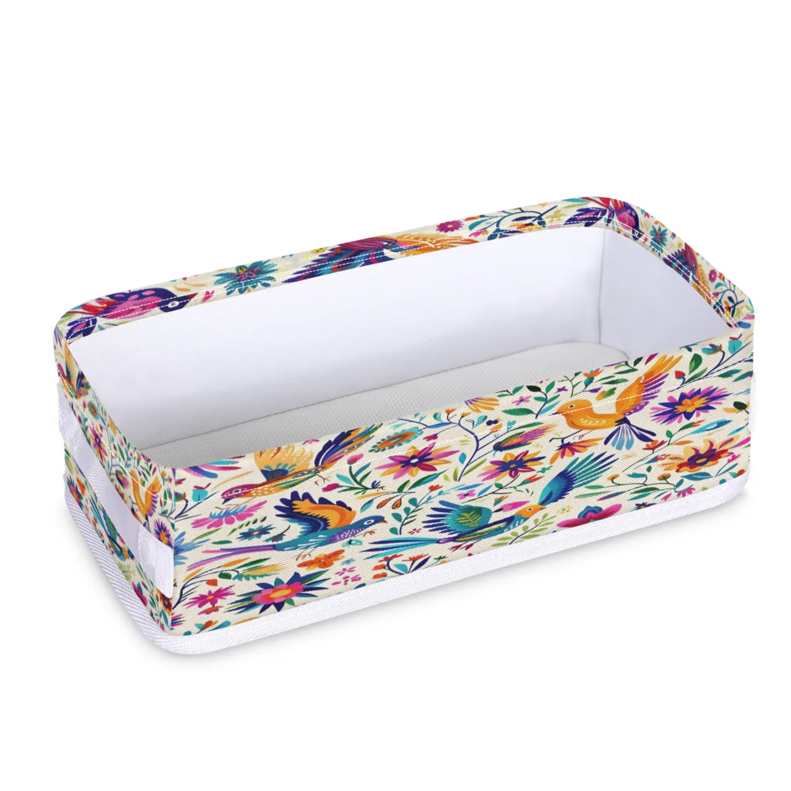 Tablerazzi Toilet Tank Topper Paper Basket with Handle, Mexican Bathroom Storage Basket for Organizing, Mexico Floral Bird Small Fabric Storage Bins for Bathroom Decor
