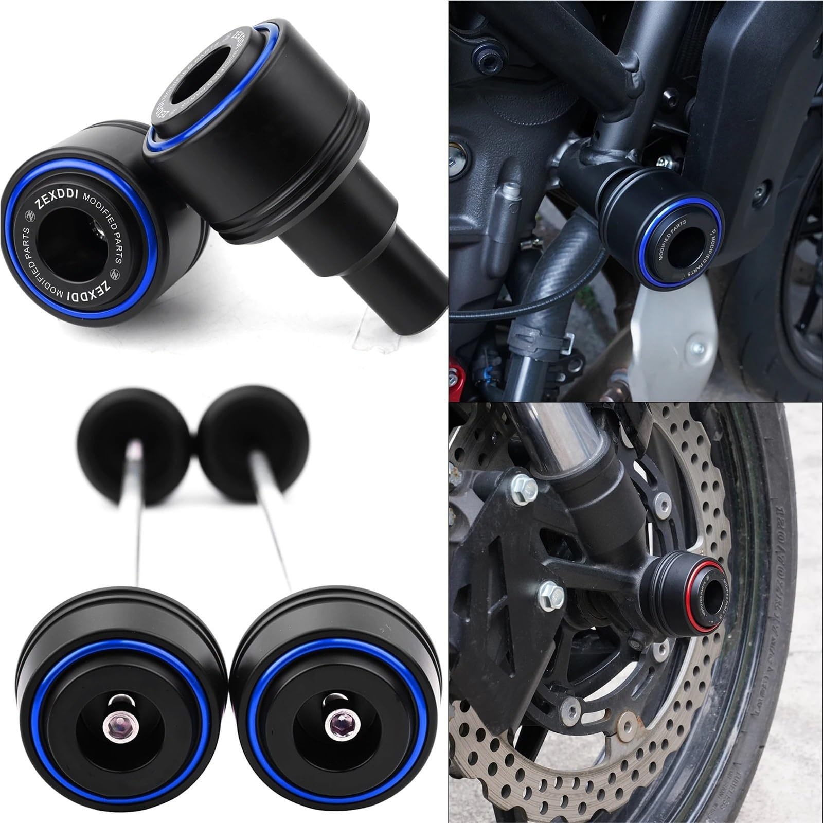 Adatto per YAMAHA MT10 SP 2014-2026 Accessori Moto Perno Ruota Forcella Crash Protector Pad protezione forcella(Front and Rear-Blue)