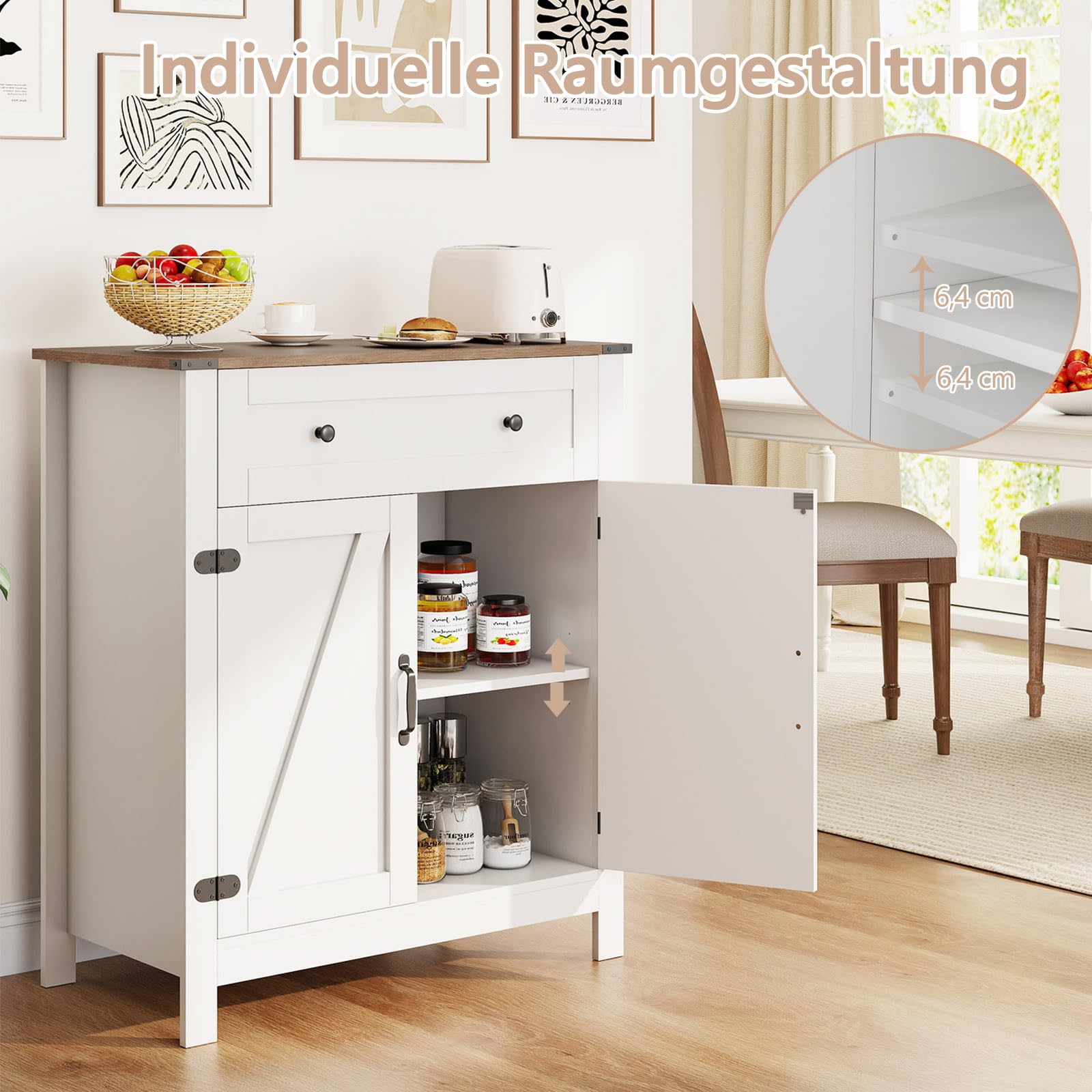 GIANTEX Sideboard Küche, Küchenschrank Kommode mit Arbeitsplatte, Buffetschrank mit Schublade & Verstellbarem Regal, Beistellschrank Holz Landhausstil, Mehrzweckschrank Stehend, 80 x 40 x 92 cm, Weiß