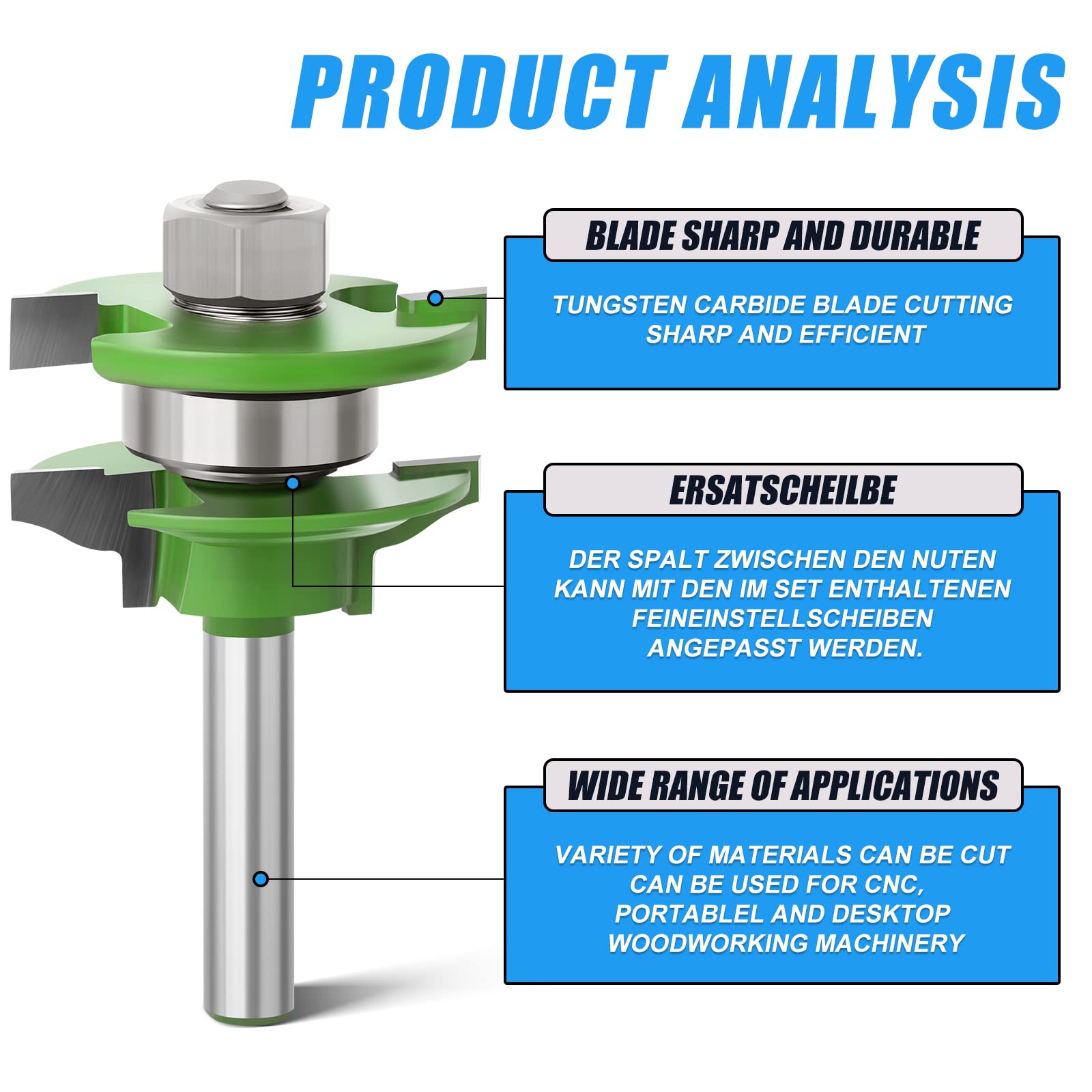 3 Pezzi Pannello Rialzato Porta Dell'armadio Router Bit Set 8mm Shank Strumenti di Fresatura per La Lavorazione del Legno, Fresa per Scanalatura del Router di CNC in Duro