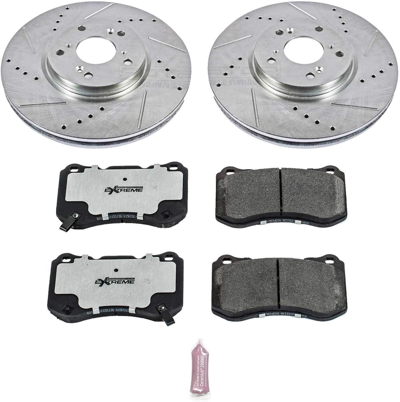 PowerStop Front Brake Kit For Acura TL 2004-08 - Carbon Fiber Ceramic Brake Pads + Drilled & Slotted Rotors Upgrade, K3029-26