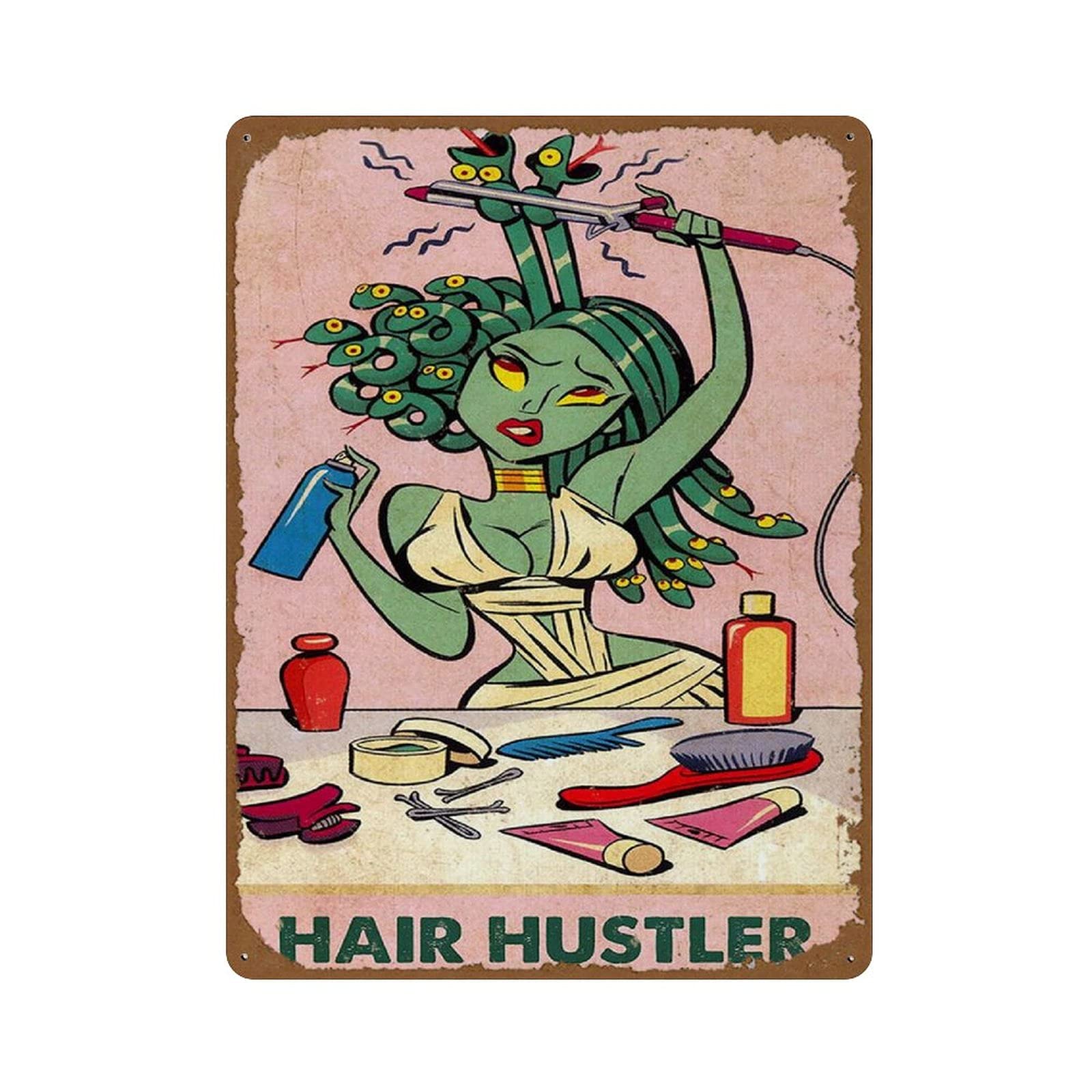 graman Medusa Hair Hustler Poster Novelty Retro Metal Tin Sign Poster Plaque Bar Pub Club Cafe Home Decor Plate Wall Art Farmhouse Sign Living Room Decor Welcome Sign Home Decor Outdoor Decor 12x16in