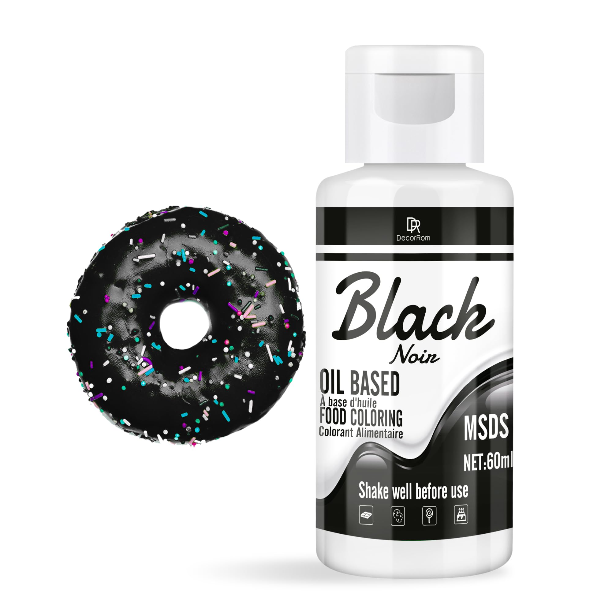 Oil Based Food Coloring - Vibrant Food Coloring for Chocolate, Candy Melts, Baking, Cake Decorating - Upgraded Edible Food Color Dye for Icing, Fondant,Butter, Cookie, DIY Crafts - 2 Fl.oz (Black)