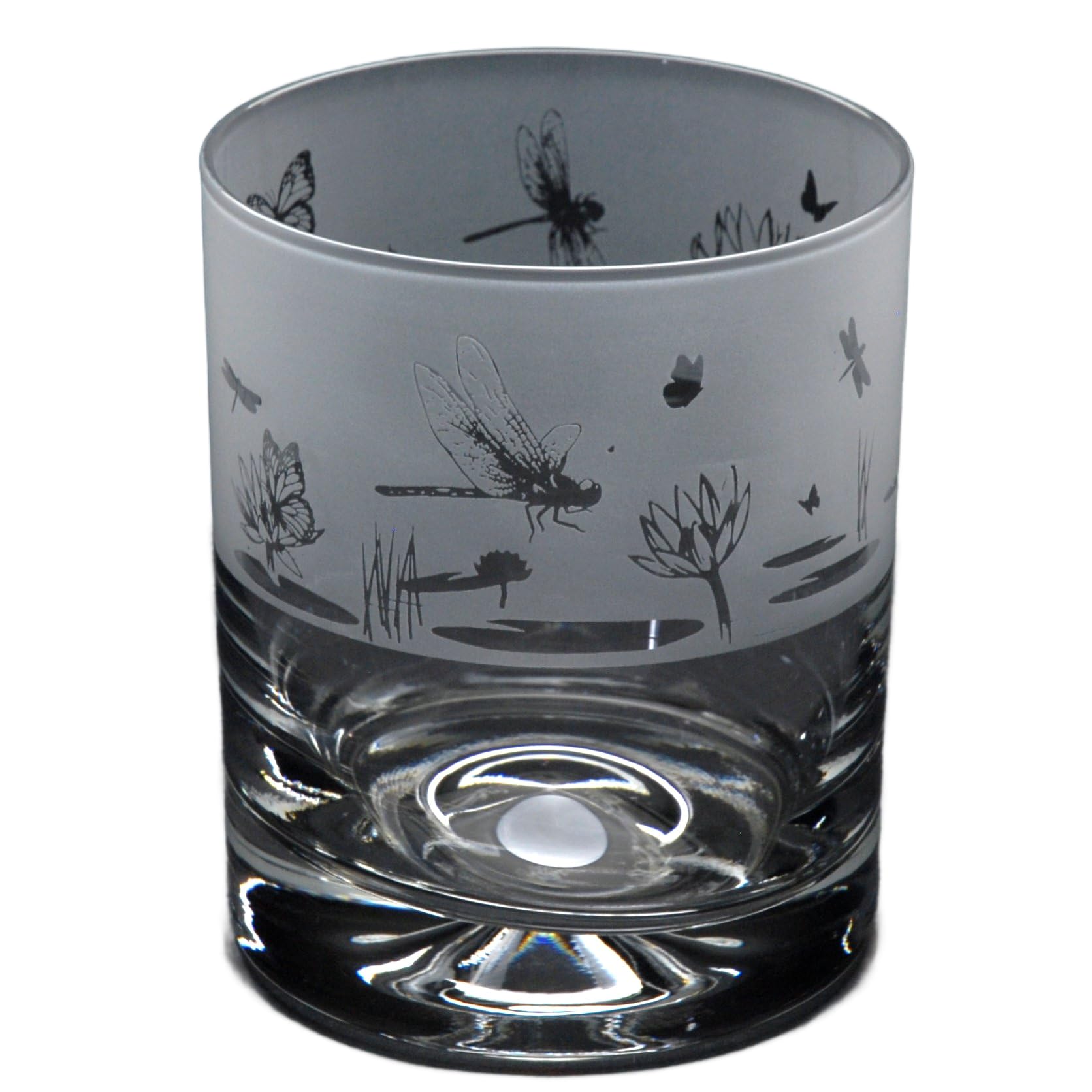 GLYPTIC Glass Art Butterfly and Dragonfly Hand Etched/Engraved Whiskey Tumbler Glass