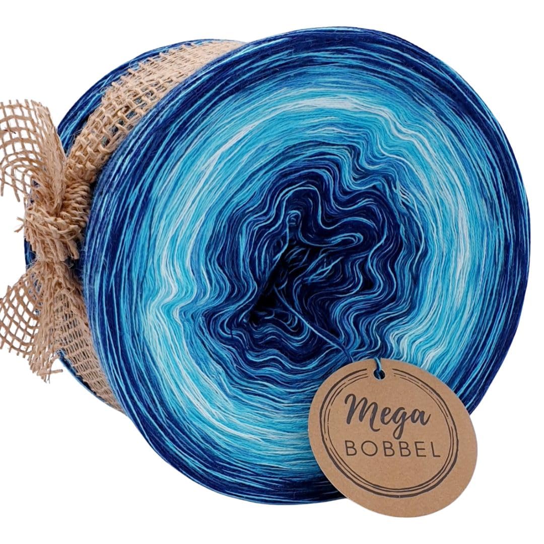 MegaBobbel*Blauer Traum*A62* Farbverlaufsgarn - Lace Garn Bobbel Wolle zum Häkeln & Stricken - 50% Baumwolle/50% Polyacryl (4 fädig, 3750m)
