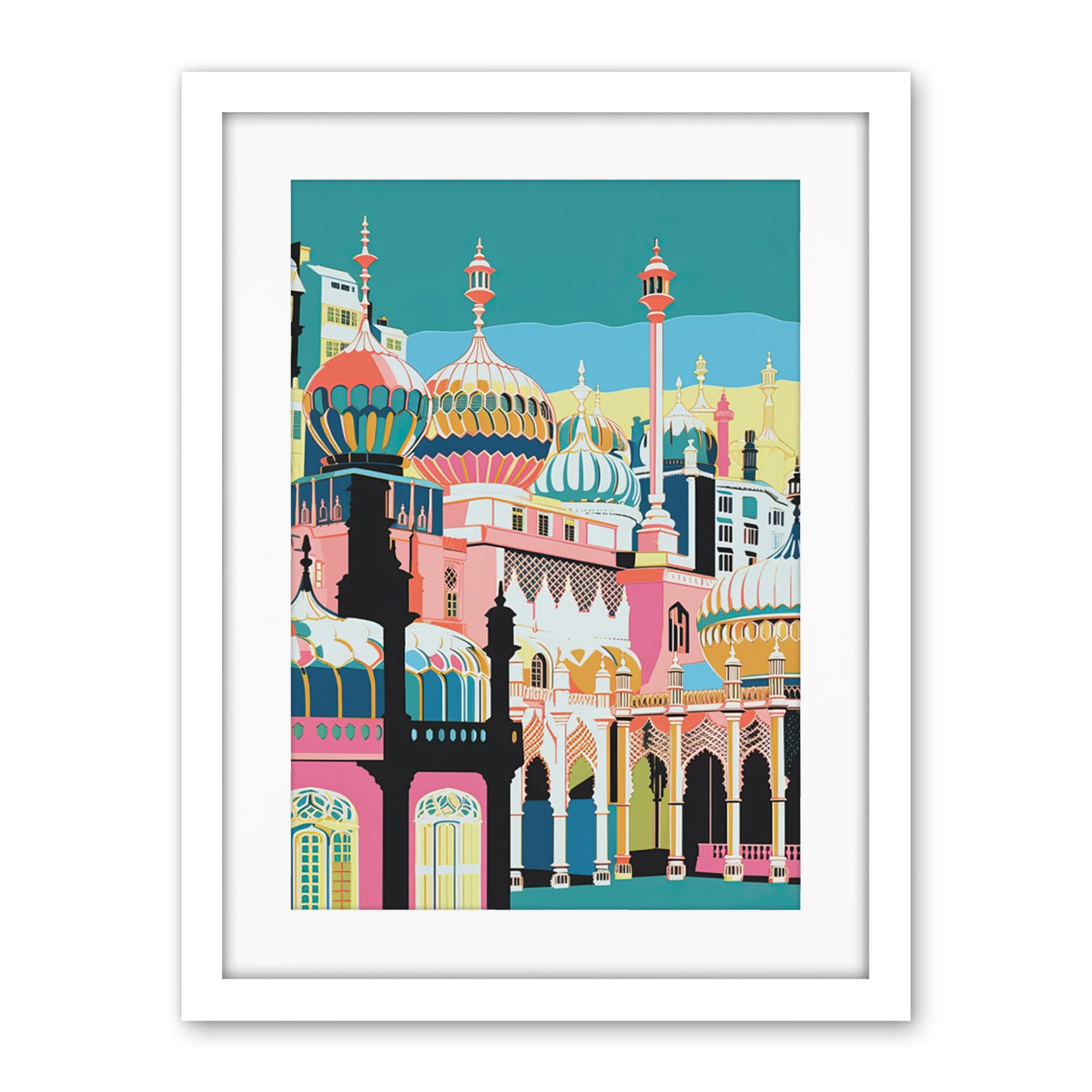 Artery8 Brighton Royal Pavilion Multicoloured Architecture Artwork Framed Wall Art Print 18X24 Inch