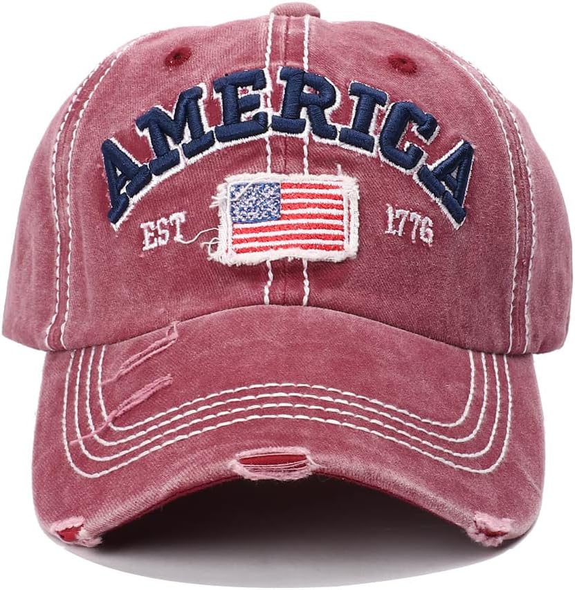 America USA Flag Est 1776 100 Percent Cotton Cap Hat-Breathable Ball Cap Baseball Cap Adjustable Size for Men and Women