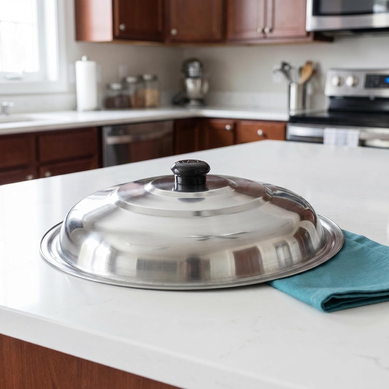 DOITOOL 14 Inch Stainless Steel Pan Lid Replacement Universal Skillet Lid with Heat-Resistant Knob for Frying Pans and Cookware