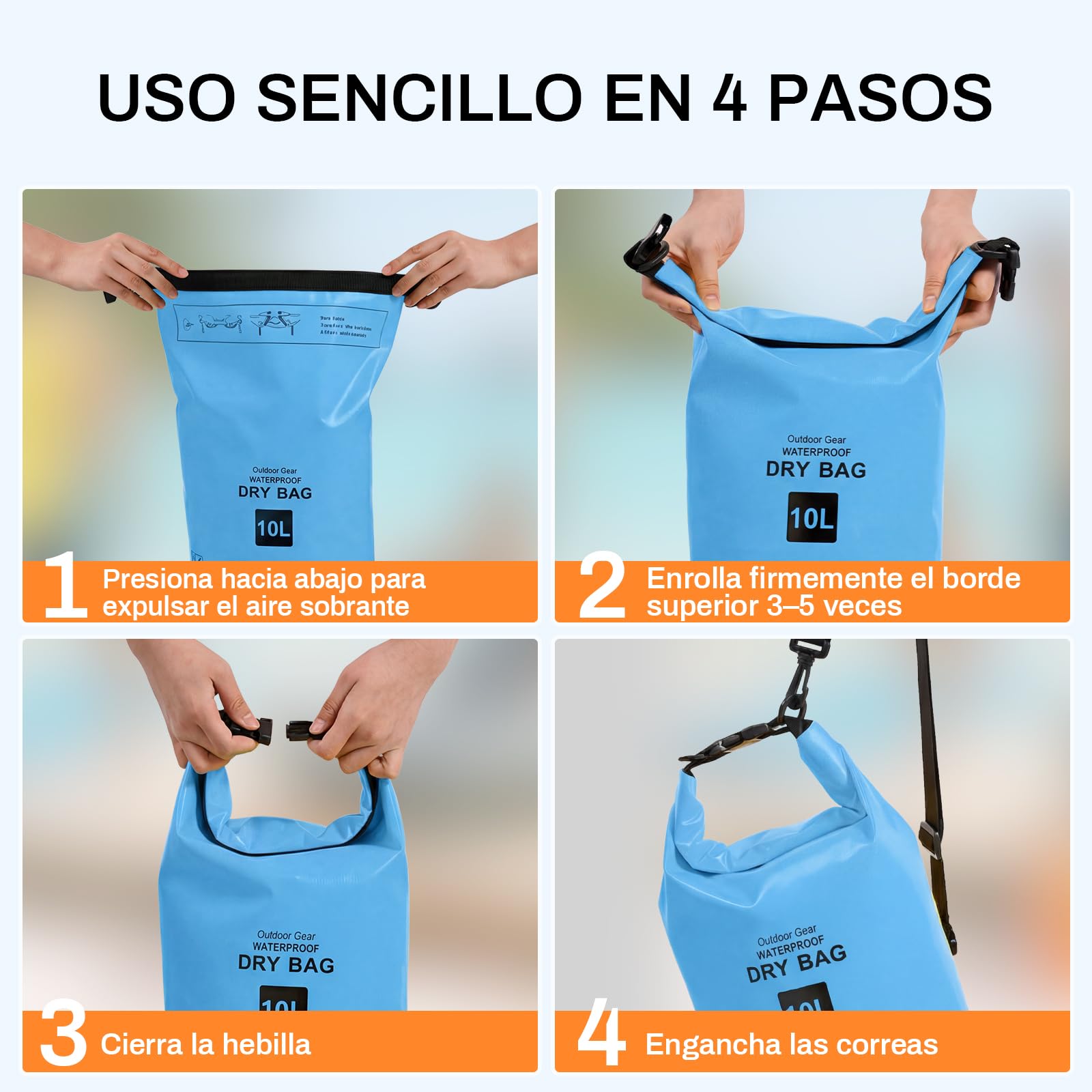 TOMSHOO Dry Bag - Juego de 4 bolsas impermeables de 5 l, 10 l, 20 y 30 l, impermeable, con tapa enrollable y correa para el hombro, tamaño versátil para kayak, barco, SUP, playa, camping