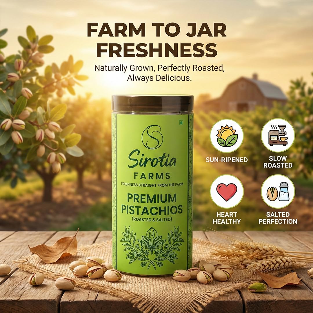 Sirotia Farms Premium Roasted & Salted Pistachios (Pista) 500g | Crunchy Whole Pista | High in Protein & Fibre | Fresh & Flavorful Dry Fruits | Healthy Snack Nuts 1
