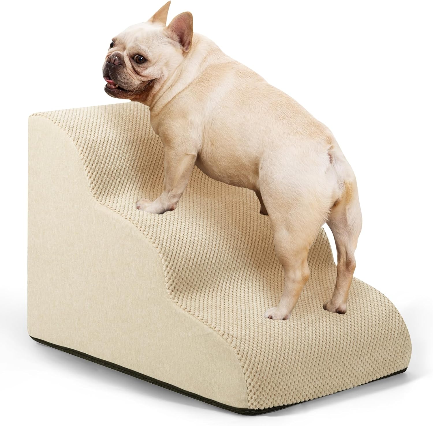 Dog Ramp and Stairs for Small Dogs & Cats,3-Step Pet Stairs for Couch Sofa and Chair,Indoor Anti-Slip Dog Stairs for Old Cats and Puppy,Beige