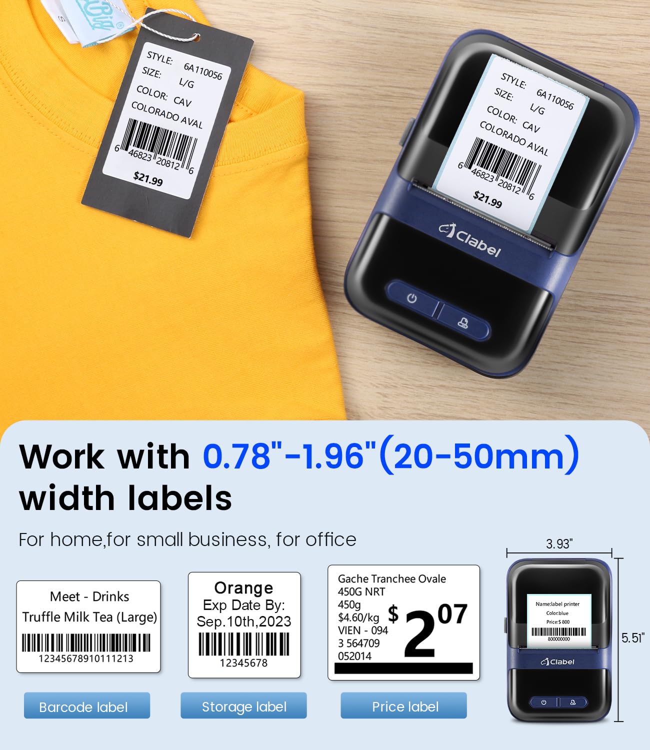 CLABEL Mini Stampante per Etichette Portatile: 230B Bluetooth Termica 300DPI Etichettatrice Adesive Compatibile con iOS e Android Label Printer con 1 Rotolo di Etichette per Ufficio Casa Prezzo