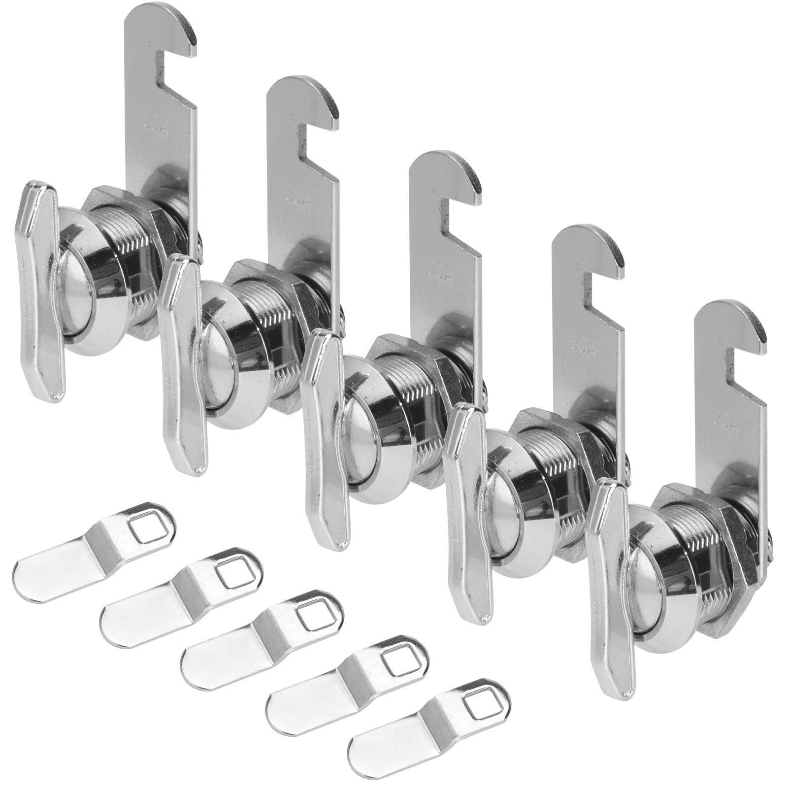 PAULINN 5/8 Inch Thumb Operated Offset Cam Lock Latch for Cabinet Mailbox Drawer RV Compartment Camper Storage DoorLatch, 5 Packs, Keyless Twist,100% Metal, Chrome-Finish Zinc Alloy,Non-Locking
