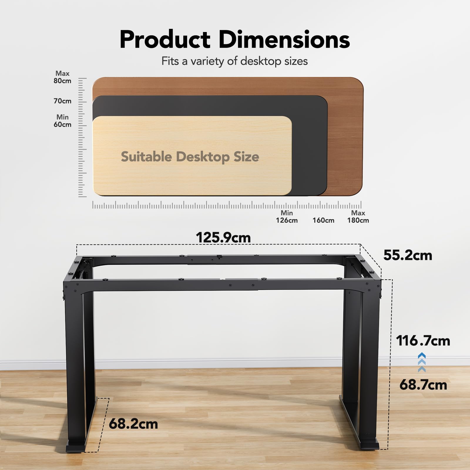 HUANUO Estructura de escritorio de altura ajustable de 4 patas, motor dual escritorio de altura ajustable para casa y oficina, patas de mesa de altura regulable con acero resistente, controlador de