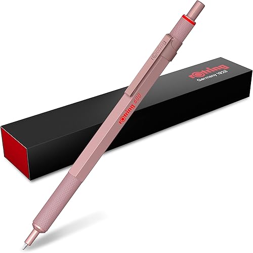 Rotring Bolígrafo metálico 600, punta media, tinta negra, barril de oro rosa, recargable, 1 unidad