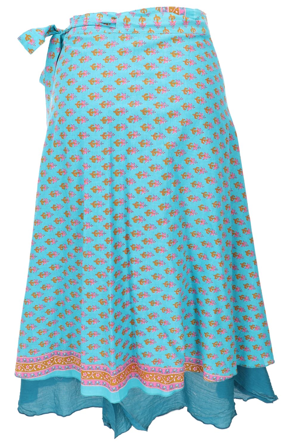 Langer Boho Wickelrock, Maxirock mit farbenfrohem Druck, türkisblau | Maxi-Länge, 100 % Baumwolle, lockere Passform, vielseitig tragbar, angenehm und nachhaltig