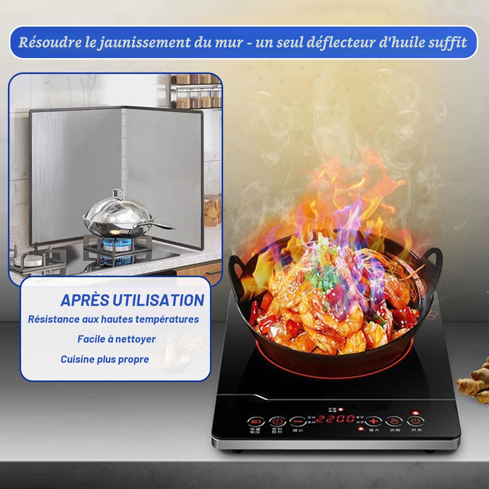 Plaque anti-projections,Cuisine Pliable Protection D'écran Anti-éclaboussures, Acier Inoxydable evêtement,nettoyage facile Protection anti-graisse (50 x 50 cm)