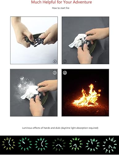 Miniatura 6 de Pulsera de supervivencia para deportes al aire libre, 7 núcleos Paracord Mountaineer Noctilucente, reloj de emergencia pulsera de primeros auxilios,