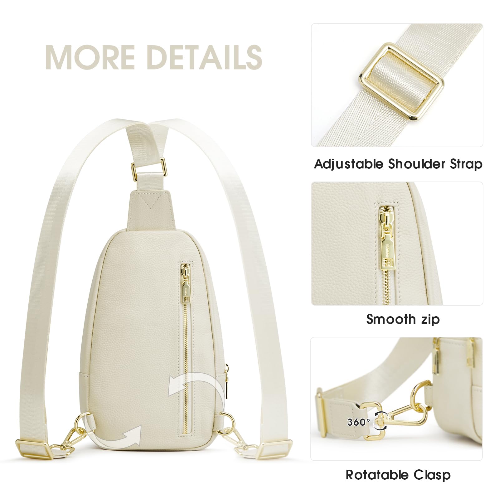 Kattee Skórzana torba na ramię dla kobiet, wielokomorowa torba crossbody, miękka torba na klatkę piersiową, saszetka, saszetka na talię, BEŻOWY, Small