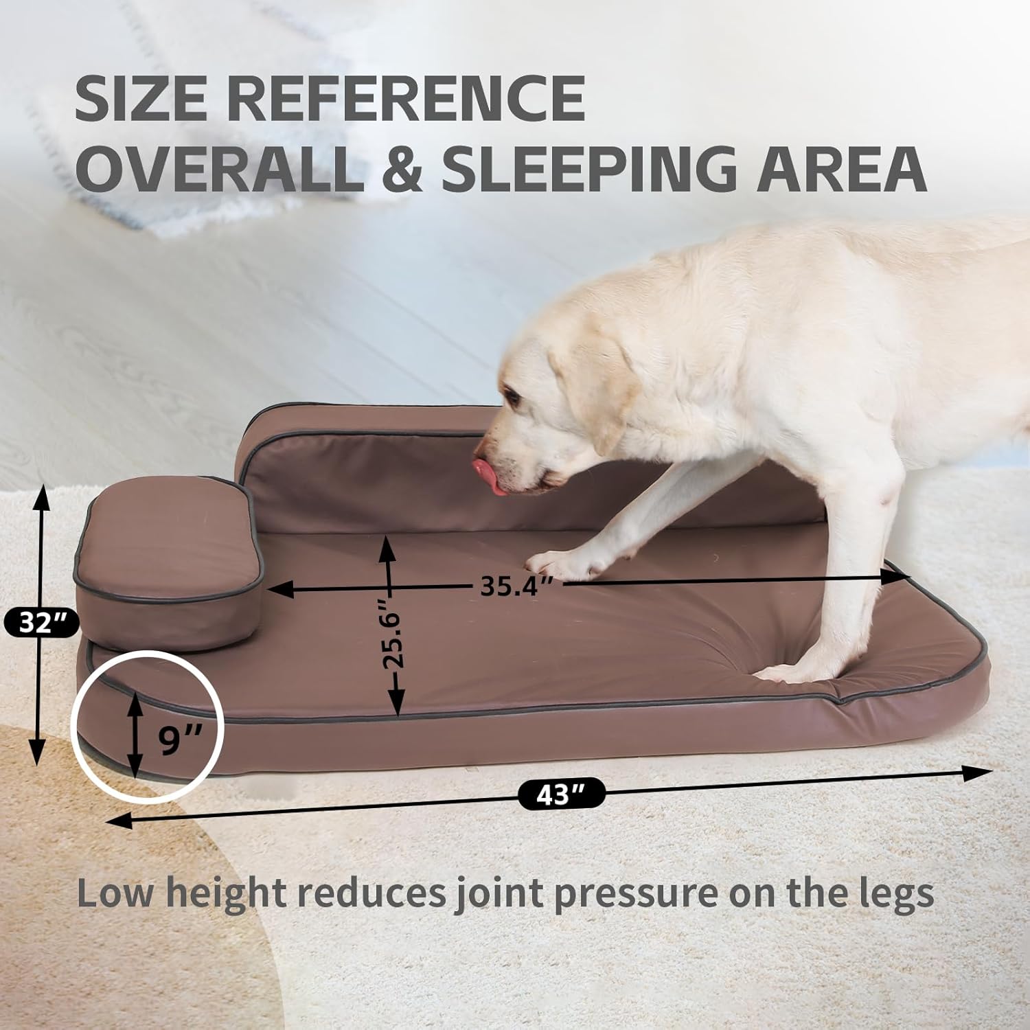 review XL Dog Bed for Large Dogs, Easy Clean Dog Sofa Air-Leather-Fabric Pet Bed, Stain & Waterproof Dog Bed with Memory Foam & Washable Cover, Brown, XL Size