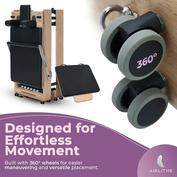 Airlithe Foldable Wooden Pilates Reformer for Home, 70+ Guided Workouts