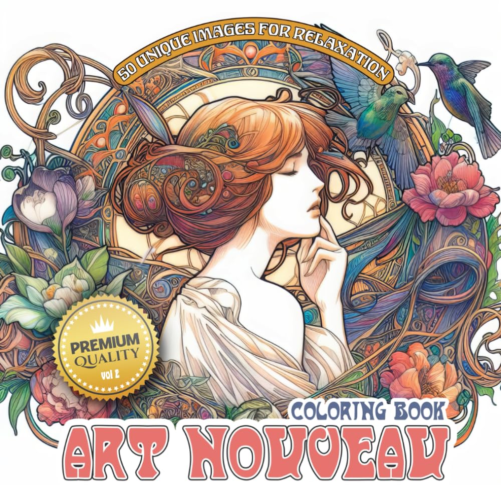 Art Nouveau Coloring Book for Adults with 50 Notes About