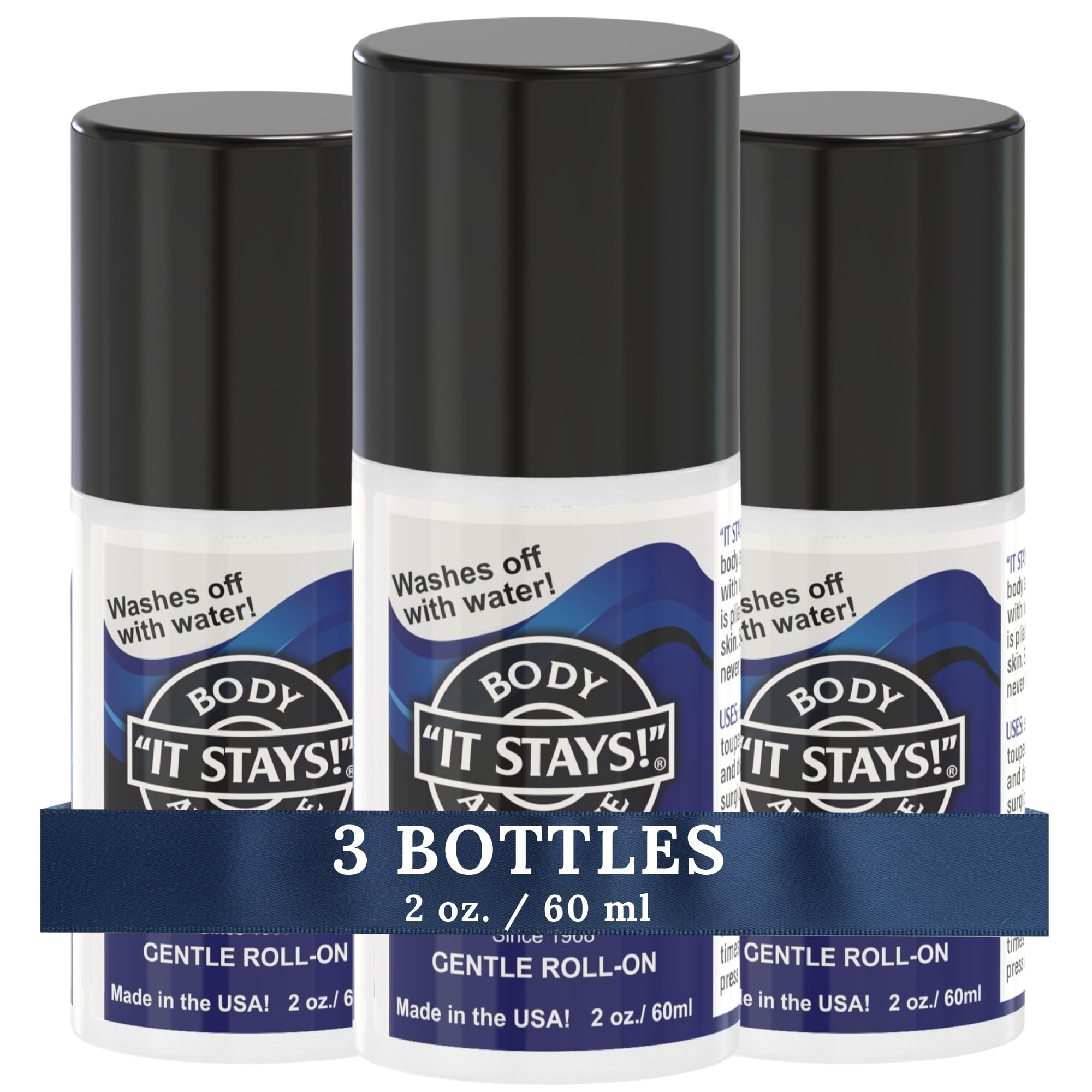 Mojo Compression Socks - It Stays! Butt Glue for Dancers Roll On - Body Adhesive Glue Applicator for Wigs, Socks, Stockings, Leotards, Bras, Costumes and Clothing - Made in USA - 2 oz (3 Pack)